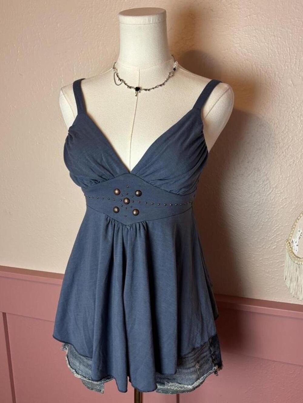 No Boundaries early 2000s deadstock navy studded nwt grunge babydoll cami top - Picture 1 of 8